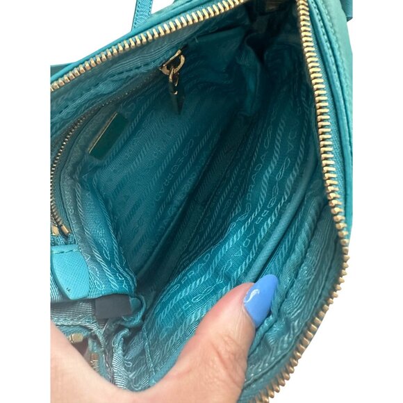 PRADA Testo Tessuto Turquoise Gold Nylon Small Camera Crossbody Bag - Picture 8 of 16